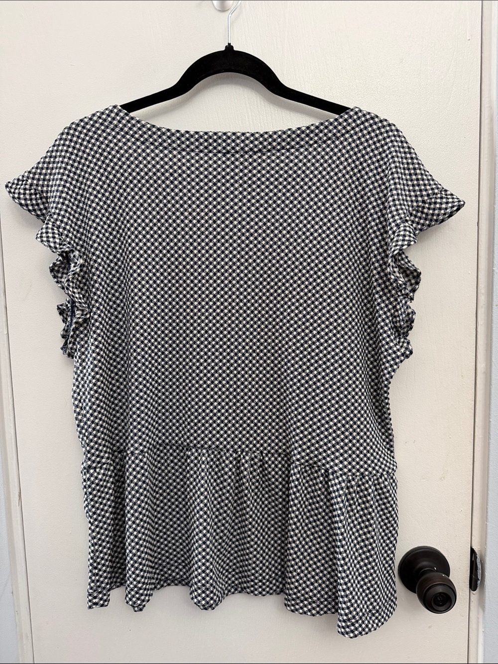 LOFT Outlet Navy and White Gingham Blouse - Picture 8 of 10